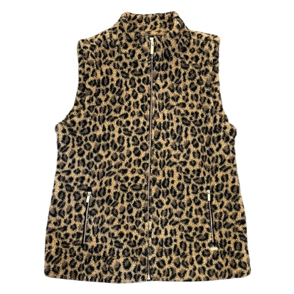 Calvin Klein Jackets & Blazers - Calvin Klein Leopard Fleece Vest Sherpa Zip Pockets Size Large